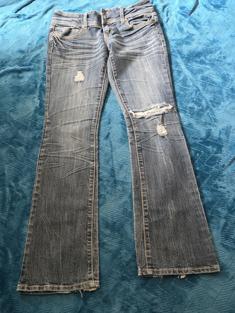 Almost Famous Light Blue Distressed Flare Jeans